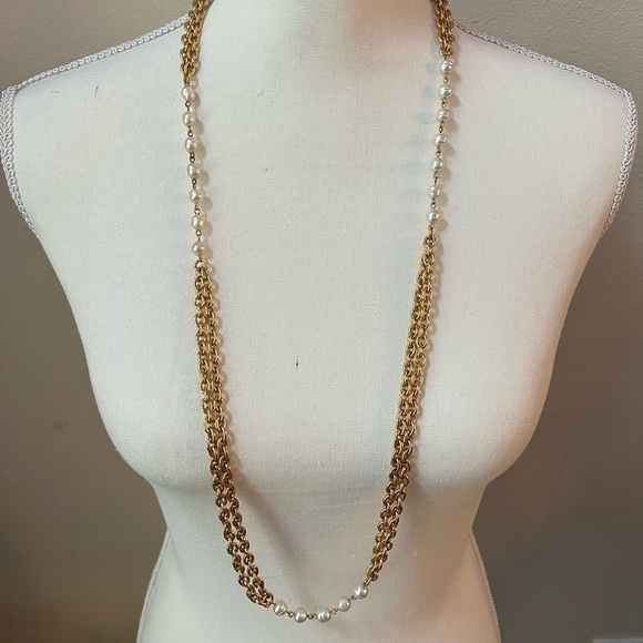 Chanel Vintage Faux Pearl Long Chain Necklace